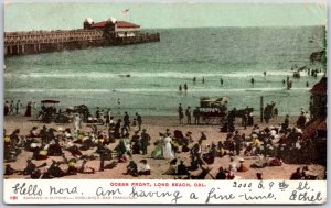 1907 Long Beach CA-California, Ocean Front, Crowded Beachgoers, Vintage Postcard