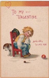 Valentine's Day Young Boy Sitting In Chair Nobody Loves Me 1910 Clapsaddle