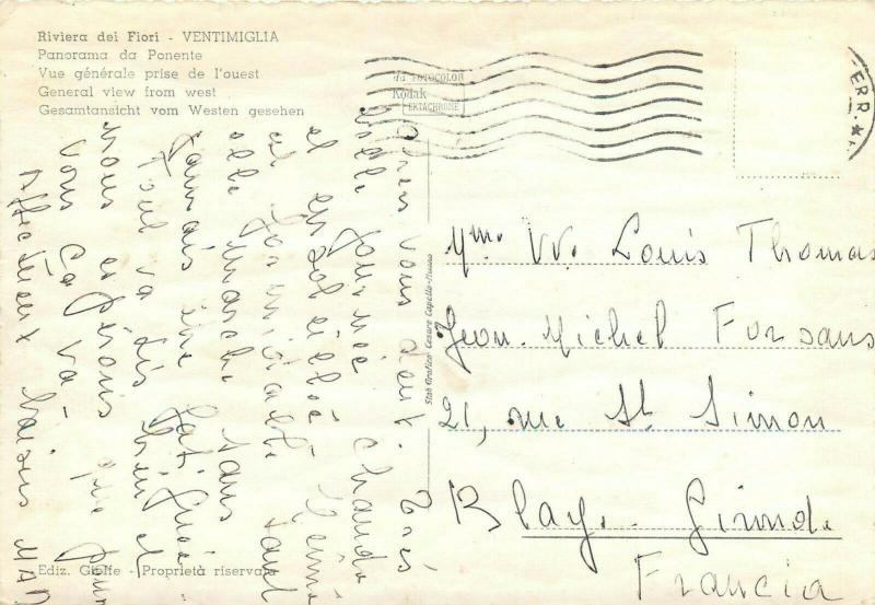 Italy Ventimiglia general view from west folk type semi-modern postcard