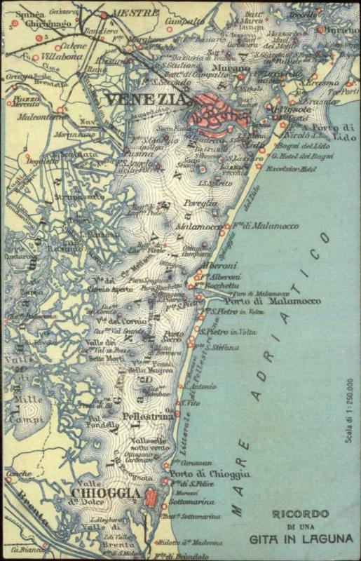 Venice Venezia Italy & Adriatic Sea MAP c1910 Postcard