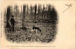 PC CHASSE A COURRE FORET FONTAINEBLEAU PIQUEUR ET CHIEN LIMIER HUNTING (a33915)