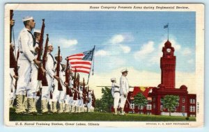 GREAT LAKES Naval Training Station ~ HONOR COMPANY Regimental Review   Postcard