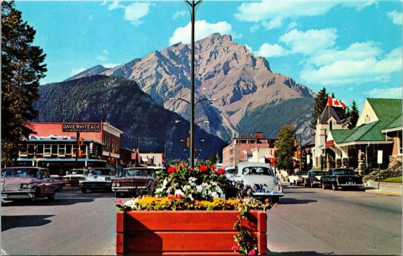 Banff Main Street Canadian Rockies Casacde Mountains Scenic Chrome Postcard 