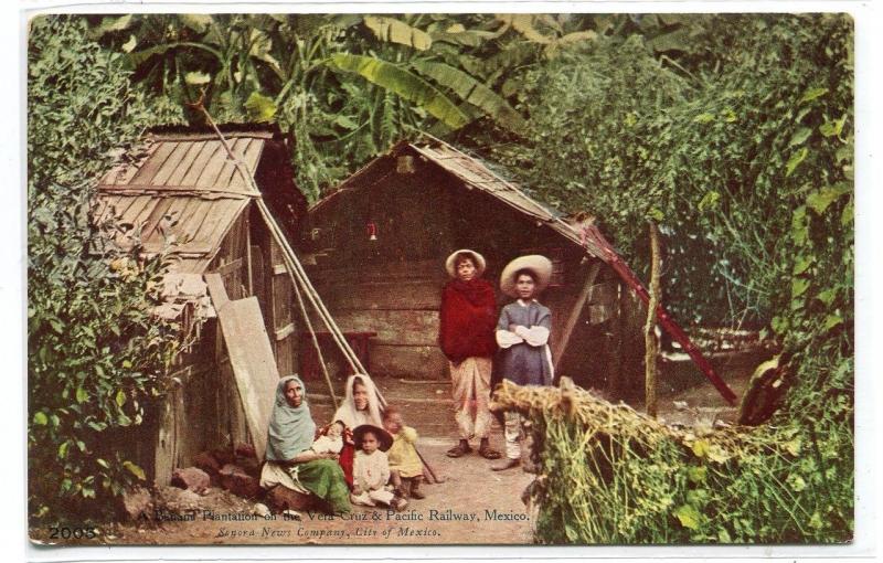 Banana Plantation Hut Family Veracruz Pacific Railway Mexico 1910c postcard 