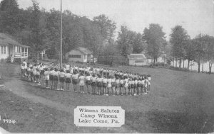 Lake Como Pennsylvania Winona Salutes Camp Winona Vintage Postcard AA49811