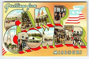 Greetings From Camp Crowder Missouri Large Letter State Postcard Linen Military