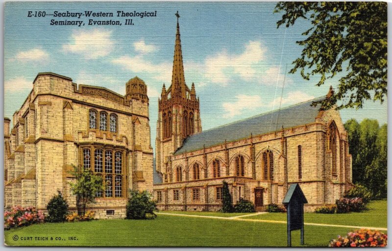 Evanston Illinois ILL, Seabury-Western Theological Seminary, Church, Postcard