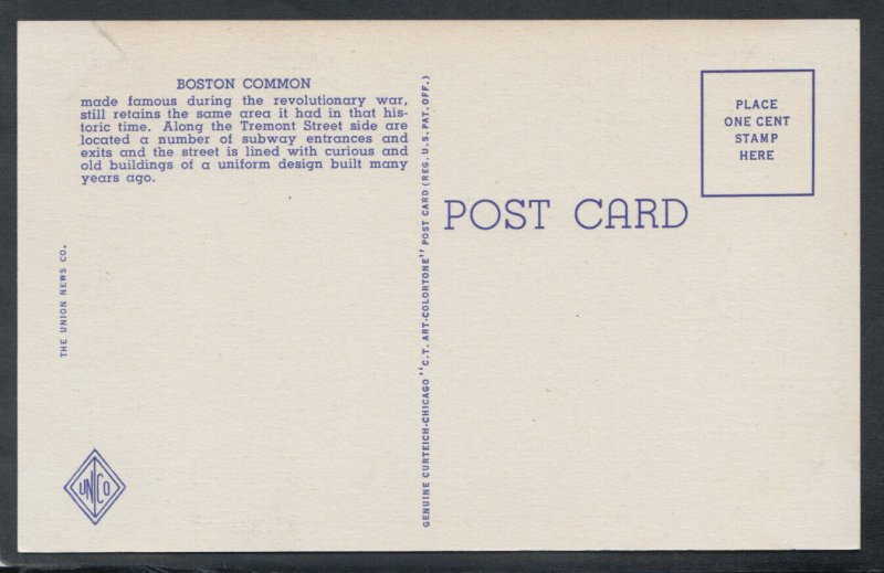 America Postcard - Boston Common and State House, Massachusetts  T9930