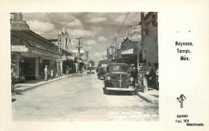 1934 REYNOSA TAMPS MEXICO RPPC Automobiles POSTCARD 8109 Street Scene