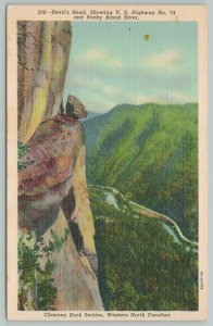 Chimney Rock Section North Carolina~Devil's Head~1940s Linen Postcard