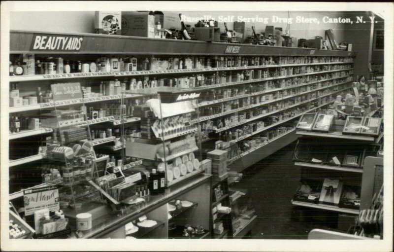 Canton NY Russell's Self Serving Drug Store Interior Real Photo Postcard