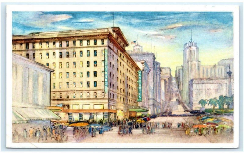 SAN FRANCISCO, CA~ Roadside Artist's Scene MANX HOTEL Union Square 1960 Postcard 