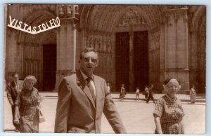 RPPC Vistas Toledo people outside of church SPAIN UDB Postcard