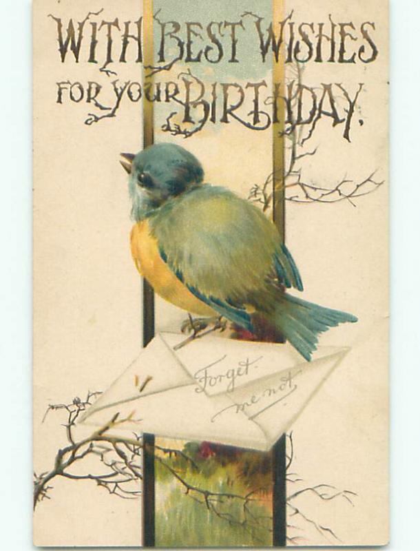 Pre-Linen LARGE BLUE AND YELLOW BIRD SITTING ON LETTER k8616