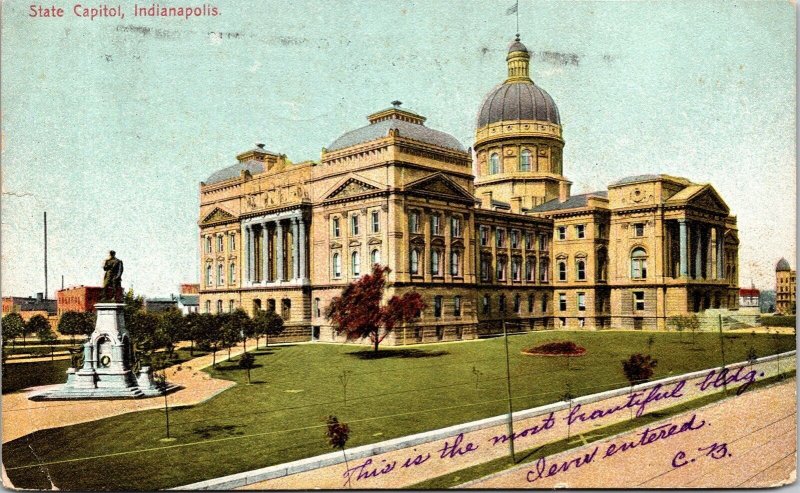 State Capitol Indianapolis Antique Undivided Back 1907 Cancel Pm Postcard