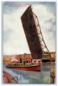 1913 New Single Leaf Bascule Bridge Kinzie Street Chicago IL Antique Postcard