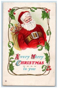 1915 Merry Christmas Santa Claus With Toys Vergennes Vermont VT Antique Postcard