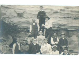 rppc 1920's TWO PEOPLE READING VARIETY MAGAZINE IN GROUP PICTURE AC8405