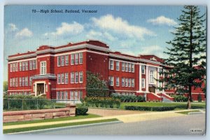 1946 Rutland Vermont VT Postcard High School Building Roadside View Trees Field