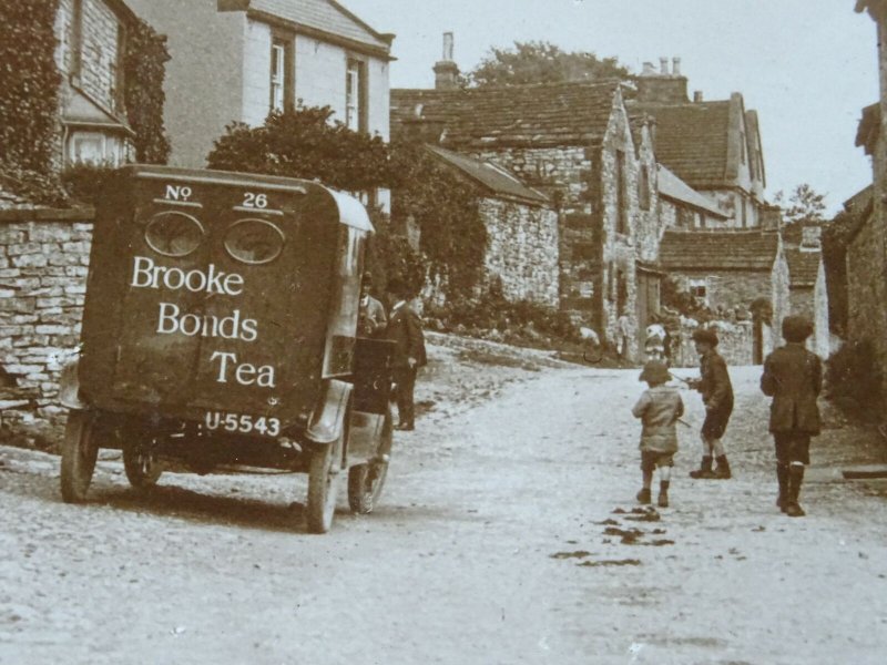 Derbyshire OVER HADDON Main Street & BROOKE BOND TEA VAN c1923 RP Postcard