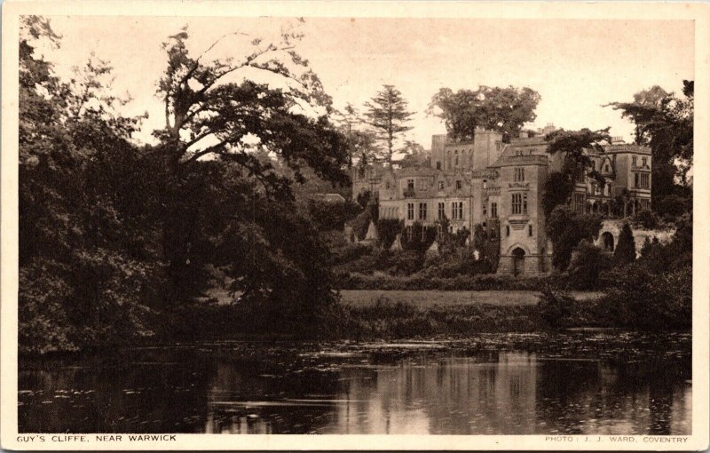 Warwick England Guys Cliff Scenic Historic Landmark Castle BW Postcard