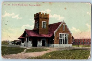 1910 Grand Trunk Railroad Station Depot Building Lansing Michigan MI Postcard