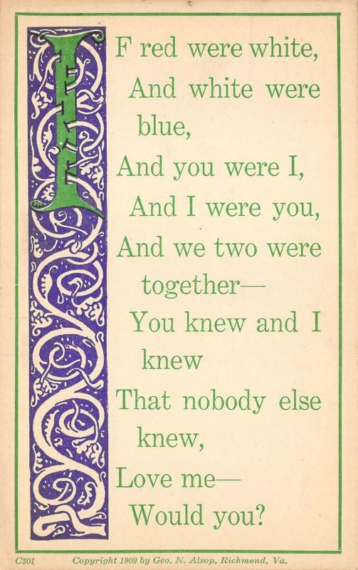 ARTS & CRAFTS c1909 Love Poetry Postcard by Geo N. Alsop Richmond Virginia