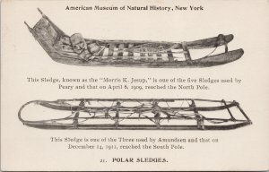 Polar Sledges American Museum of Natural History NY Peary & Amundsen Postcard G2