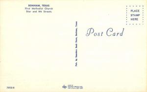 Bonham Texas First Methodist Church Street View Vintage Postcard K103168