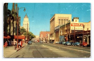 Hollywood Boulevard Hollywood California c1954 Postcard Old Cars Signs