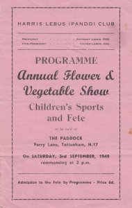 Sports Day Vegetable Show Tottenham Paddock Old Programme