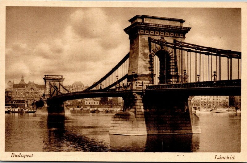 Vtg Budapest Hungary Lánchid The Széchenyi Chain Bridge Postcard