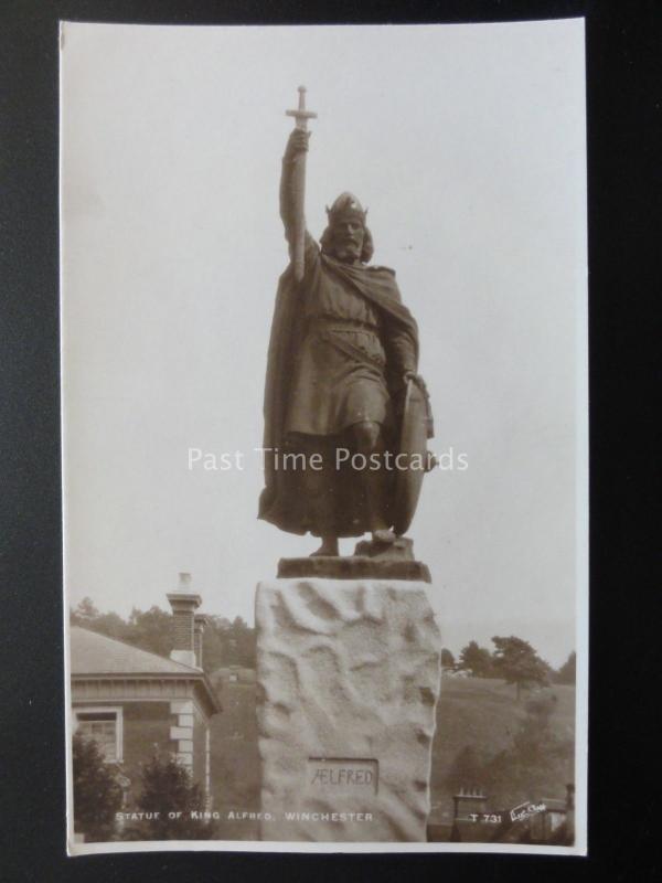 WINCHESTER Statue of KING ALFRED - Old RP Postcard by Walter Scott T731