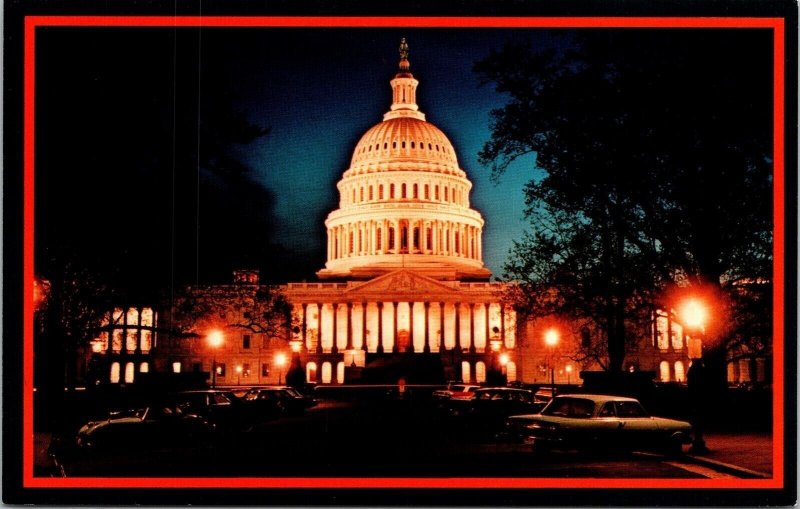 US Capitol Night View Washington DC Postcard VTG UNP Silberne Vintage Unused 