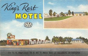 KING'S REST MOTEL Billings, Montana Roadside Linen Vintage Postcard ca 1940s