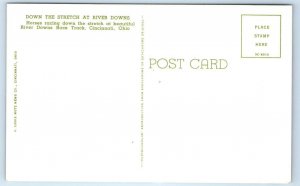 CINCINNATI, OH ~ Horse Racing RIVER DOWNS RACE TRACK Down the Stretch Postcard