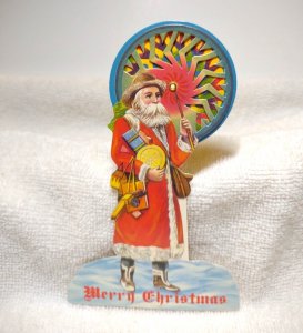 Santa Claus Diecut Spinning Moving Color Wheel PARASOL Stand Display Easel 1990