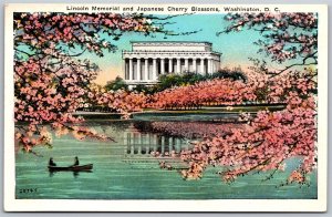 Vtg Washington DC Lincoln Memorial and Japanese Cherry Blossoms 1920s Postcard