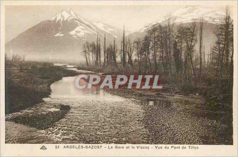 Old Postcard Argeles Gazost and the gave viscos view tillos bridge