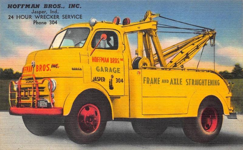 Jasper IN Hoffman Brothers Wrecker Tow Truck Linen Postcard