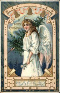 Tuck Christmas Little Girl Blonde Angel Embossed c1910 Vintage Postcard