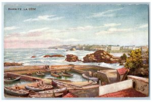 c1910 Boats Biarritz La Cote France Antique Oilette Tuck Art Postcard
