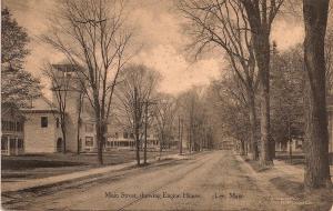 LEE, MA postcard-view down main st. fire station+resiences. 