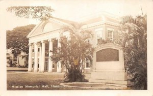RPPC MISSION MEMORIAL HALL HONOLULU HAWAII REAL PHOTO POSTCARD (c. 1940s)