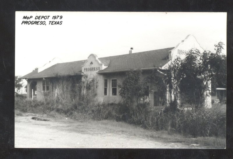 RPPC PROGRESO TEXAS MISSOURI PACIFIC RAILROAD DEPOT STATION REAL PHOTO POSTCARD