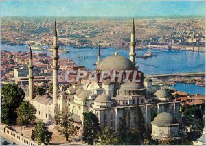 Postcard Modern Istanbul Turkey Suleymaniye Mosque and the view of the Golden...