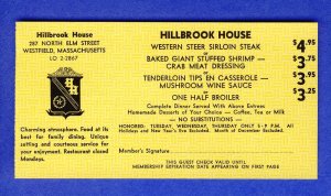 1968 Hillbrook House 'Dine-Out' Coupon, Westfield, Massachusetts/MA
