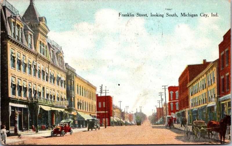 Postcard Franklin Street, Looking South in Michigan City, Indiana~3139