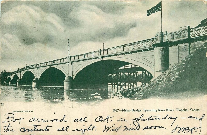 1907 UDB POSTCARD MILAN BRIDGE SPANNING KAW RIVER TOPEKA KANSAS KS