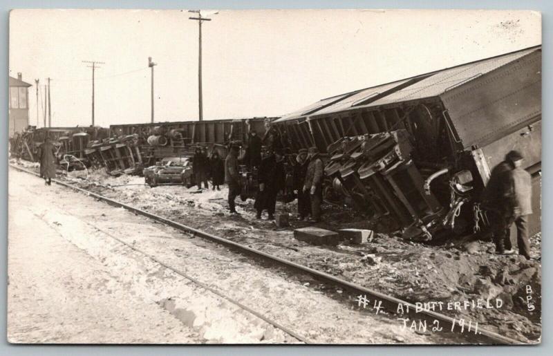 Butterfield Minnesota Depot~C&NW Train Wreck~Derailed at Station~Jan 2 1911 RPPC 